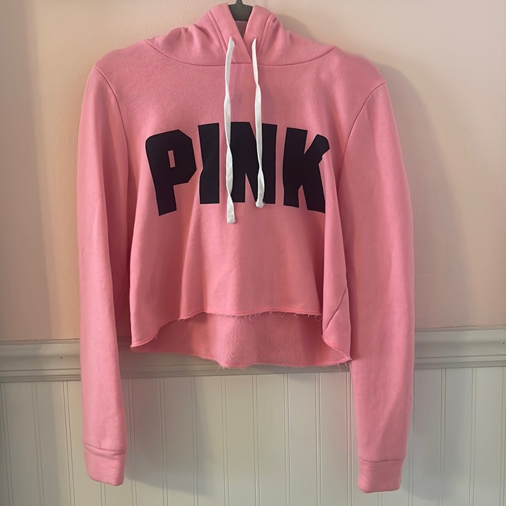 VS PINK neon pink cropped hoodie